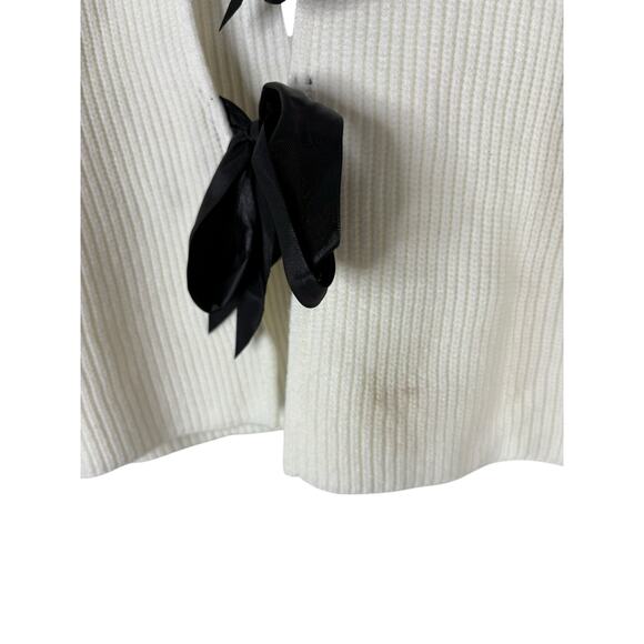 More To Come Darlene Bow Cardigan Ribbed Knit Coquette Cottagecore Ivory XS - Picture 5 of 11